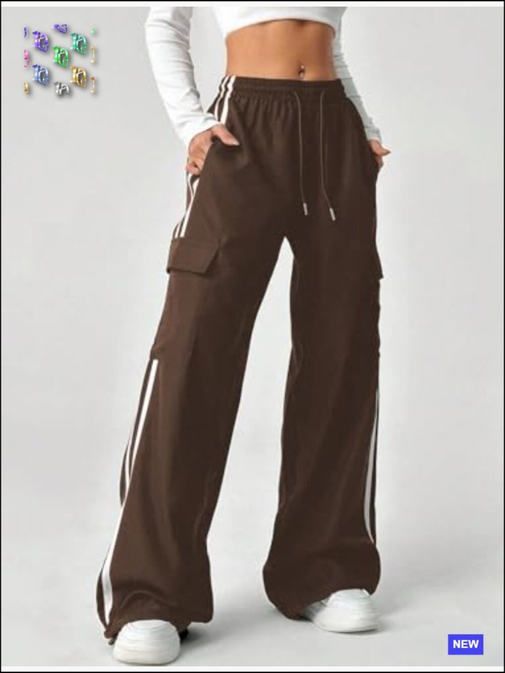 Y2K Parachute Pants Wide Leg Cargo Sweatpants Drawstring Waist Joggers Pockets - Picture 3 of 6